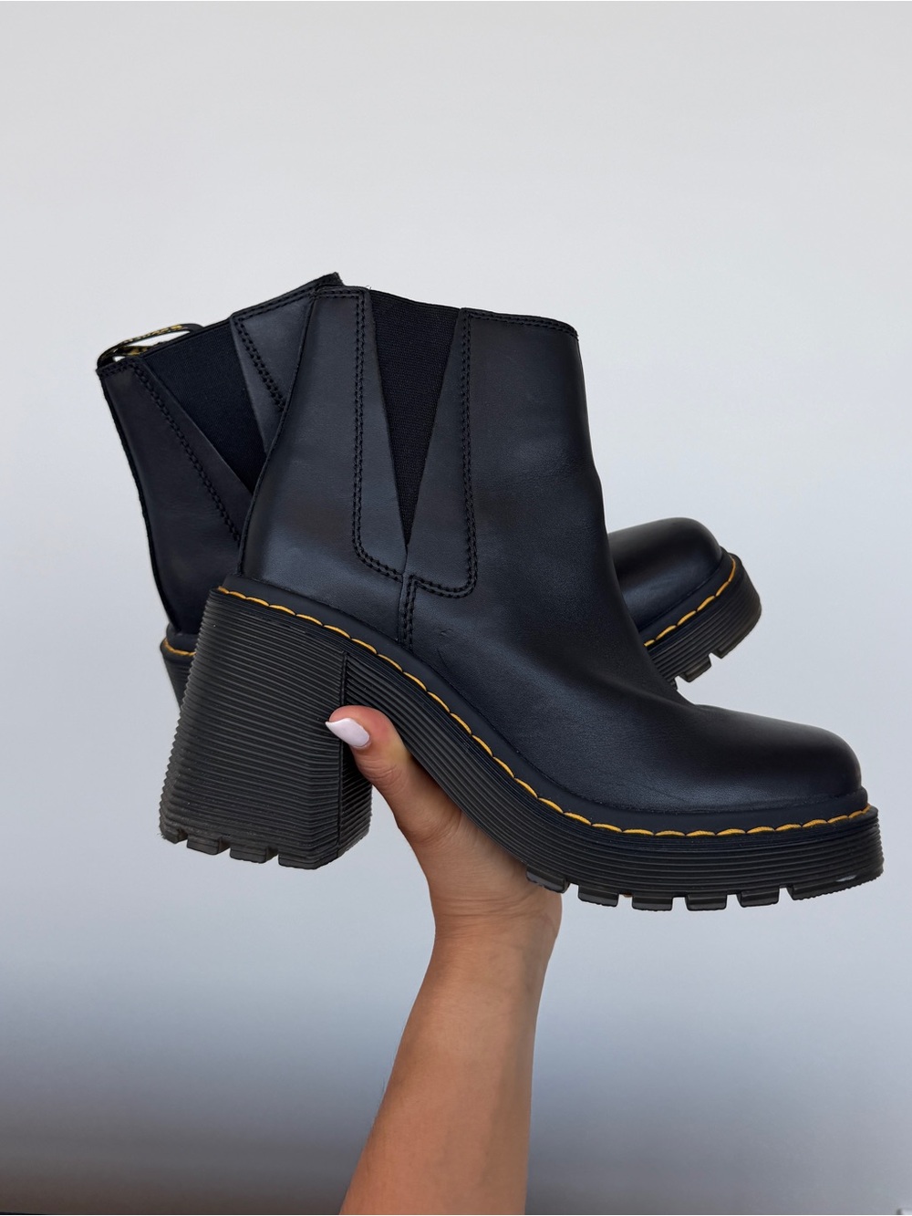 Dr Martens Black Leather Flared Heel Chelsea Boots